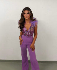 Nessa Feathers Jumpsuit Fashion Closet Clothing