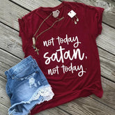 Not Today Satan V-Neck T-Shirt Fashion Closet Clothing