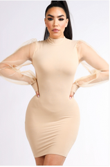 Perfectly Organza Sleeve Dress - Tan Fashion Closet Clothing