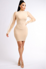 Perfectly Organza Sleeve Dress - Tan Fashion Closet Clothing