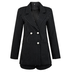 Pinstripe Blazer Short Set Fashion Closet Clothing