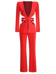 Red Ruby Blazer Pants Set Fashion Closet Clothing