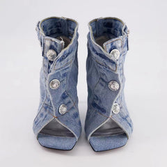 Retro Denim Cloth High Heels Fashion Closet Clothing