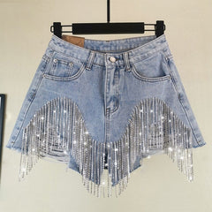 Rhinestones Short High Waist Jeans Fashion Closet Clothing