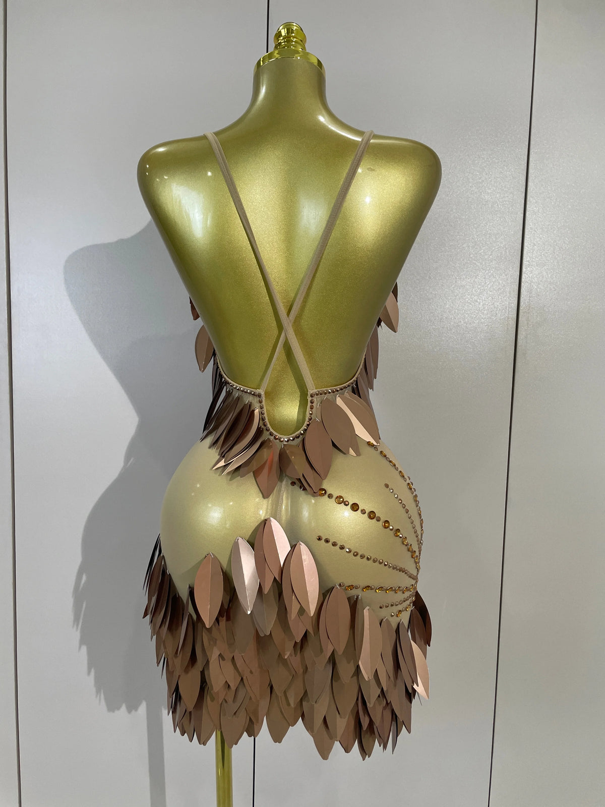 Leafy Sequins Mesh Mini Dress