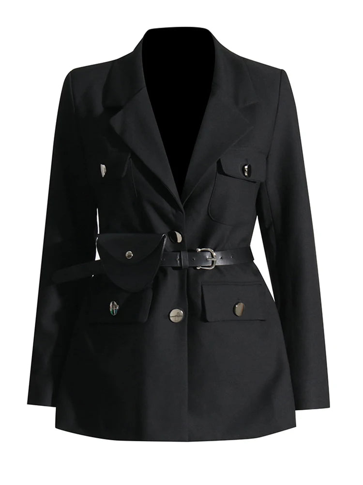 Notched Collar Belt Temperament Blazer