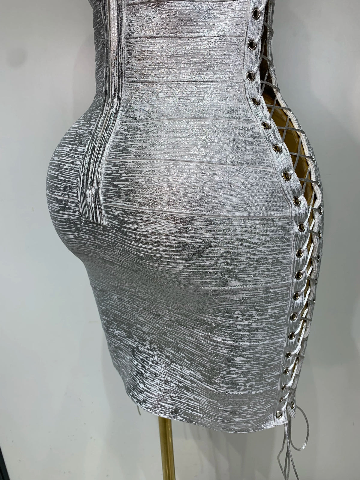 Metallic Side Lace Up Bandage Mini Dress