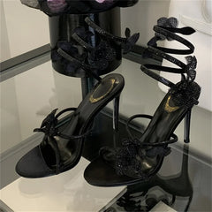 Flower Embellished High Heels