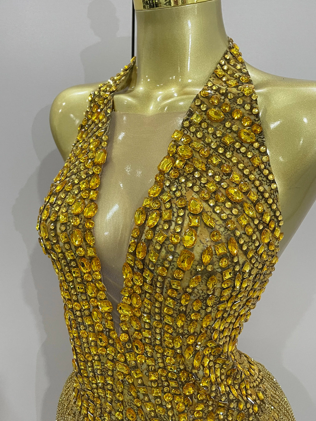 Golden Rhinestone Mesh Bodysuit