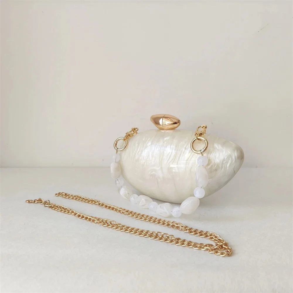Shell Pearl Marble Clutch Purse