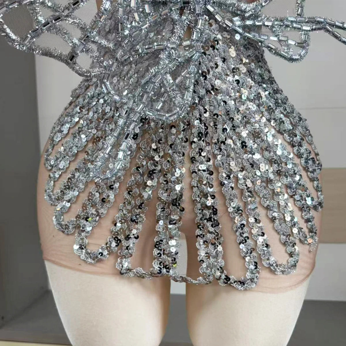Silver Mesh Mini Dress