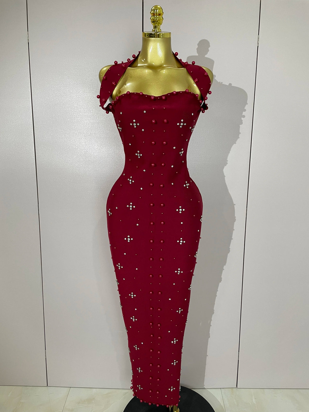 Robe midi à pansements, perles et strass