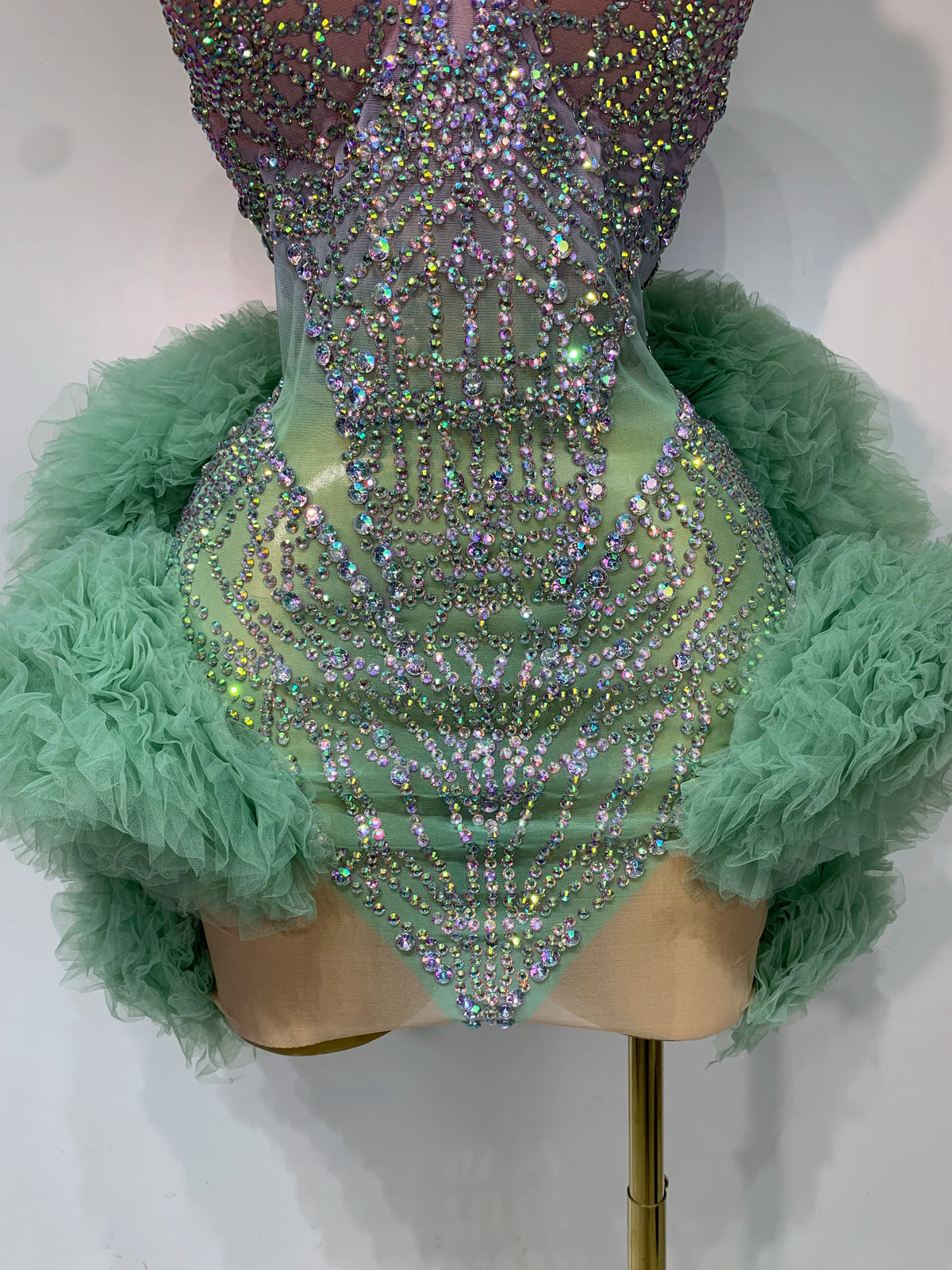 Robe en résille diamant vert menthe