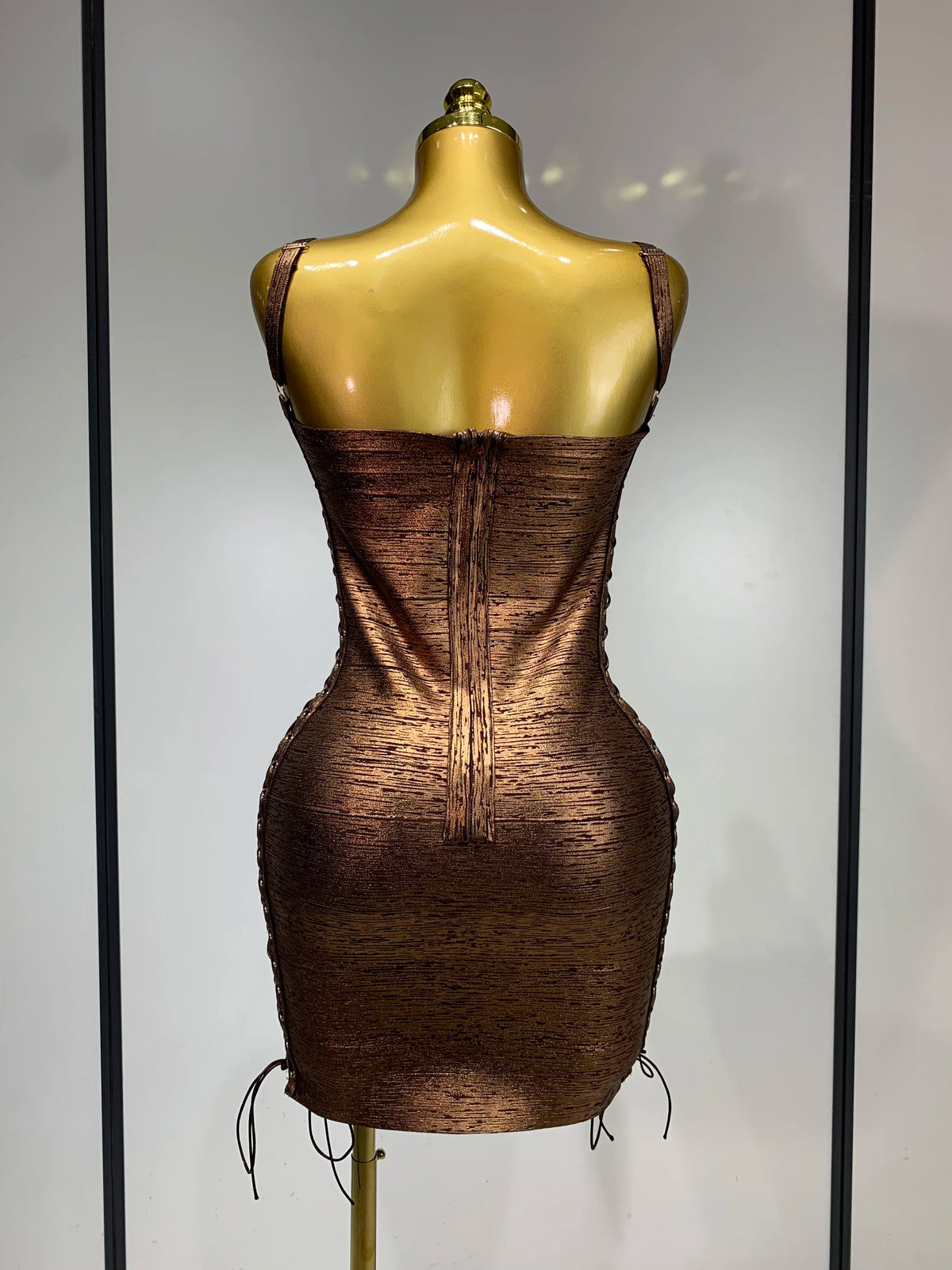 Metallic Side Lace Up Bandage Mini Dress