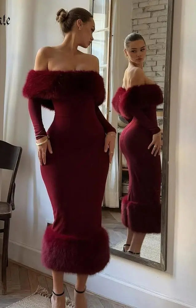 Robe longue en fausse fourrure Lorene
