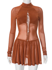 Shirring Pleated Mini Dress