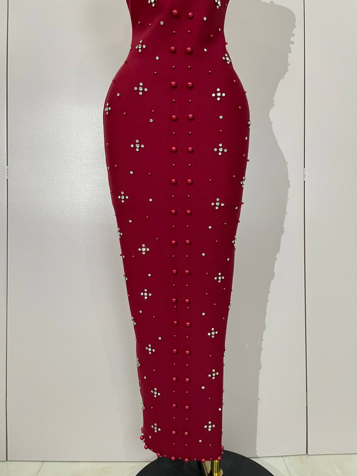 Robe midi à pansements, perles et strass