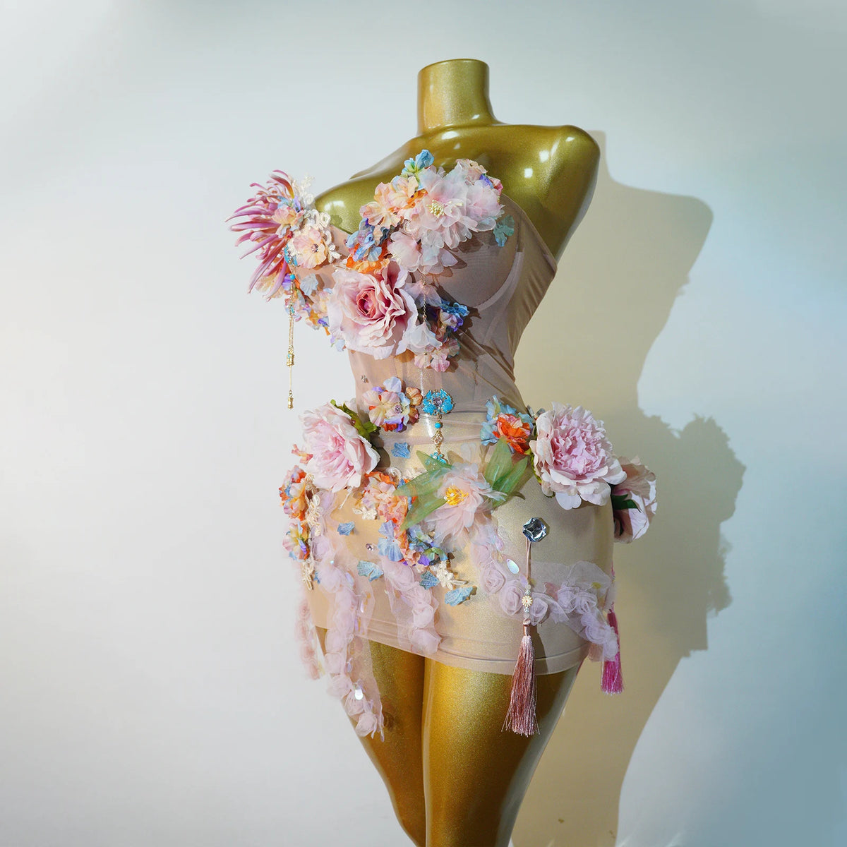Garden Rhinestone Tassel Mesh Dress