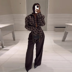 Chic Plaid Flattering Shirt Blouse