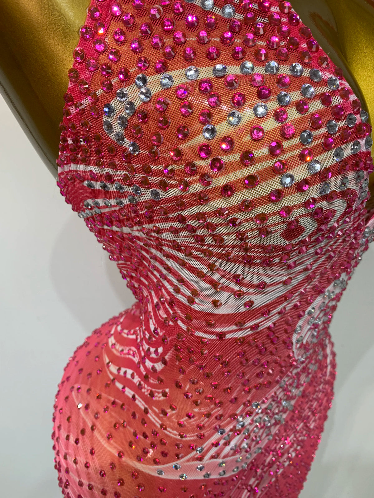 Luxe Rhinestone Mesh Maxi Dress- Peach Pink
