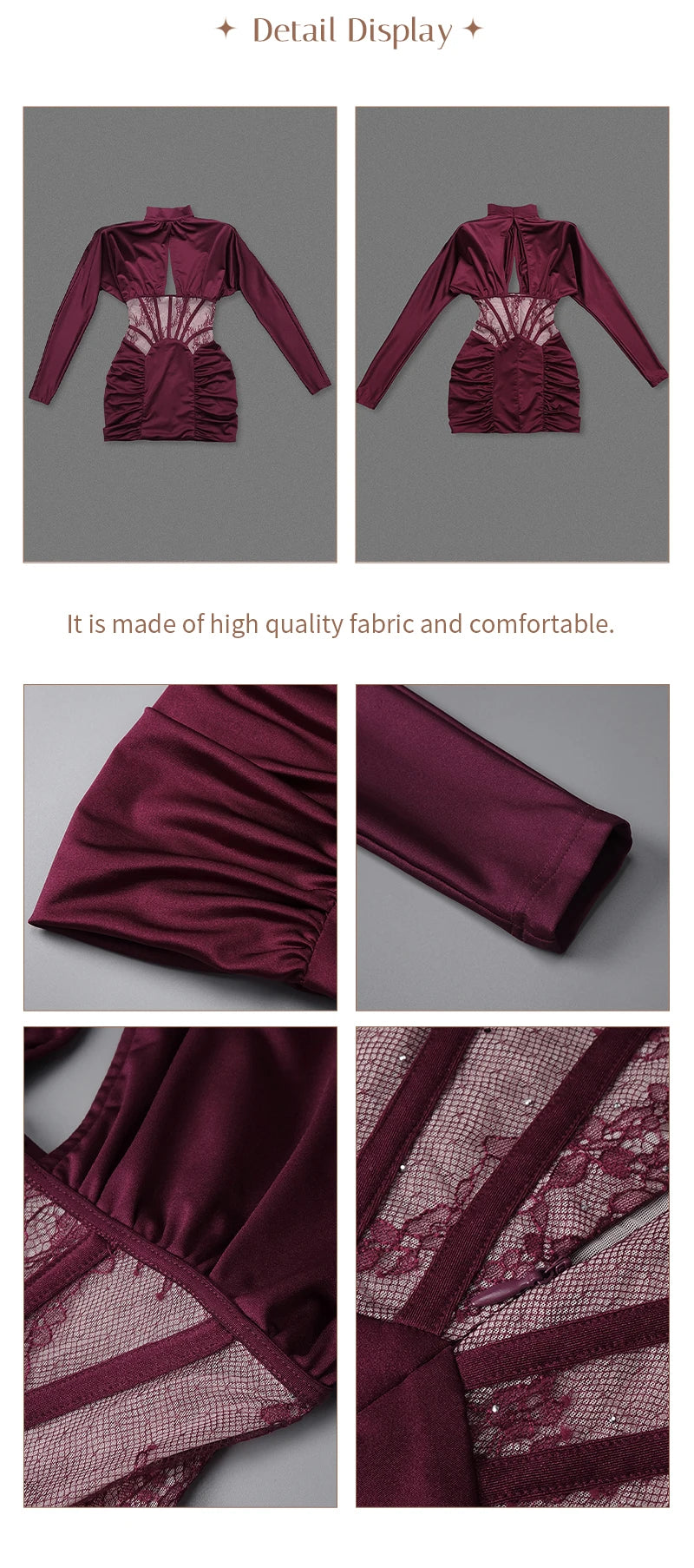 Robe Corset Froncée en Satin Bordeaux