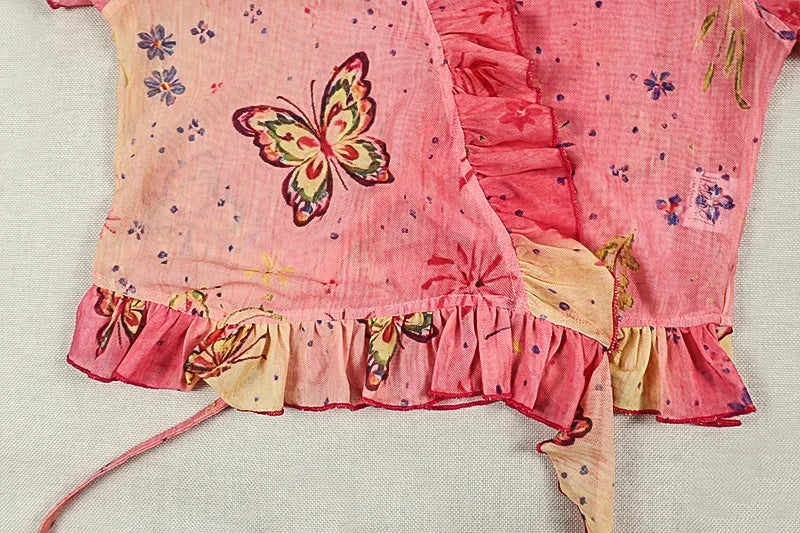 Butterfly Ruffled Crop Top