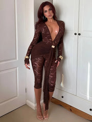 Lace Ruched Deep V-Neck Romper