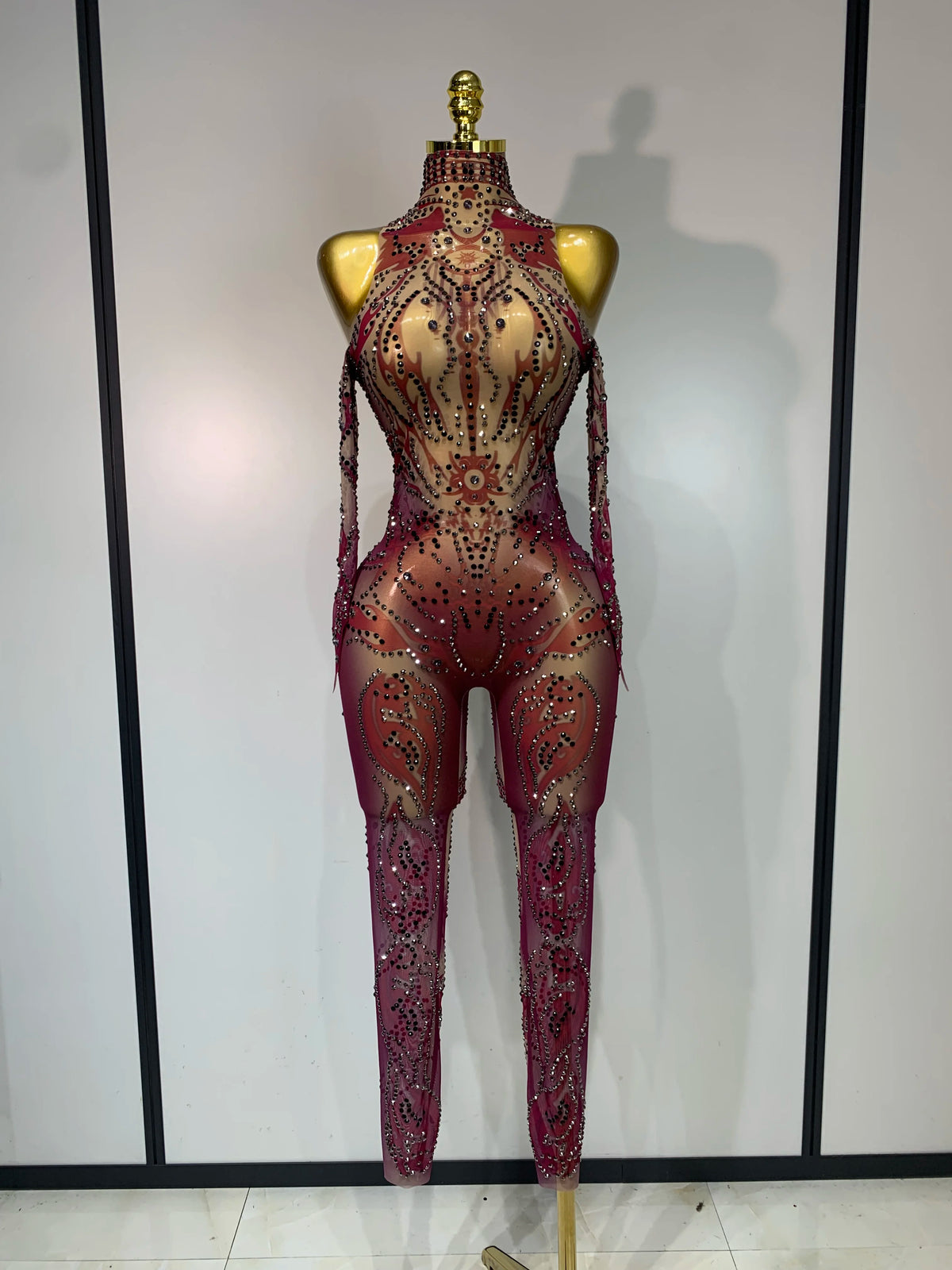 Alyza Rhinestone Mesh Jumpsuit