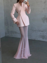 Pink Blazer Mesh Skirt Set