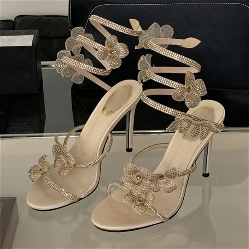 Flower Embellished High Heels