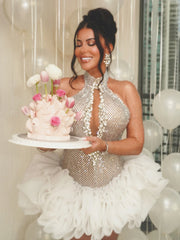 Silver Sequins Tulle Cocktail Dress