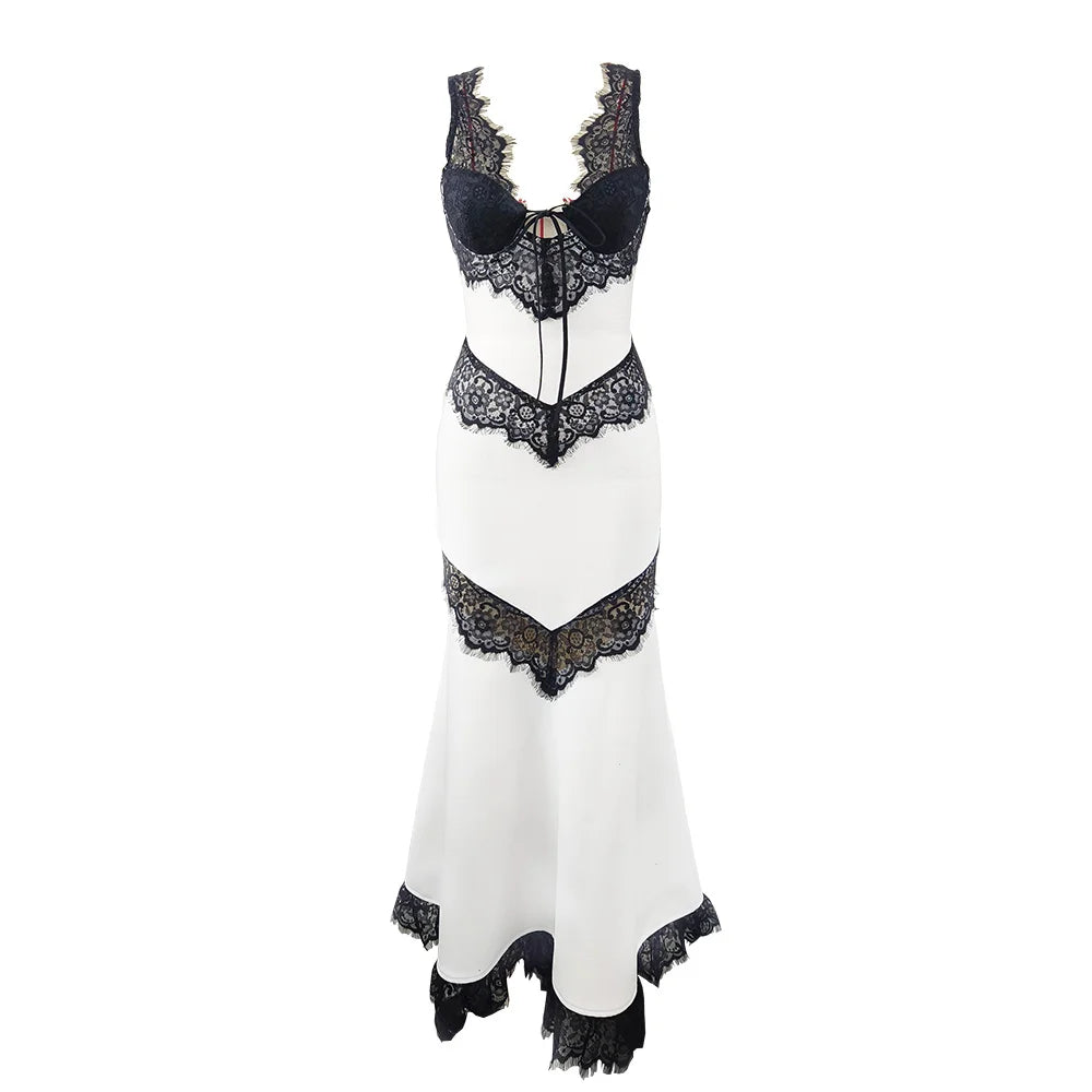 Robe longue bandage en dentelle exquise