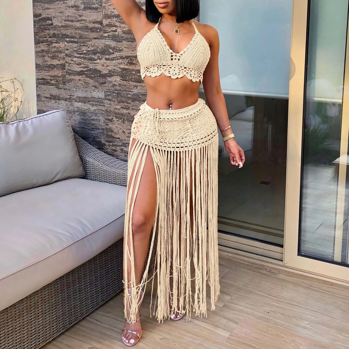 Boho Tassel Knit Beach Set