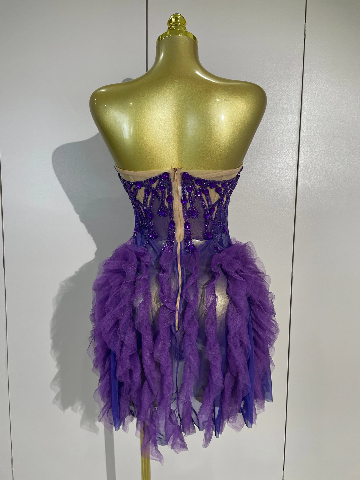Purple Rain Mesh Ruffled Mini Dress