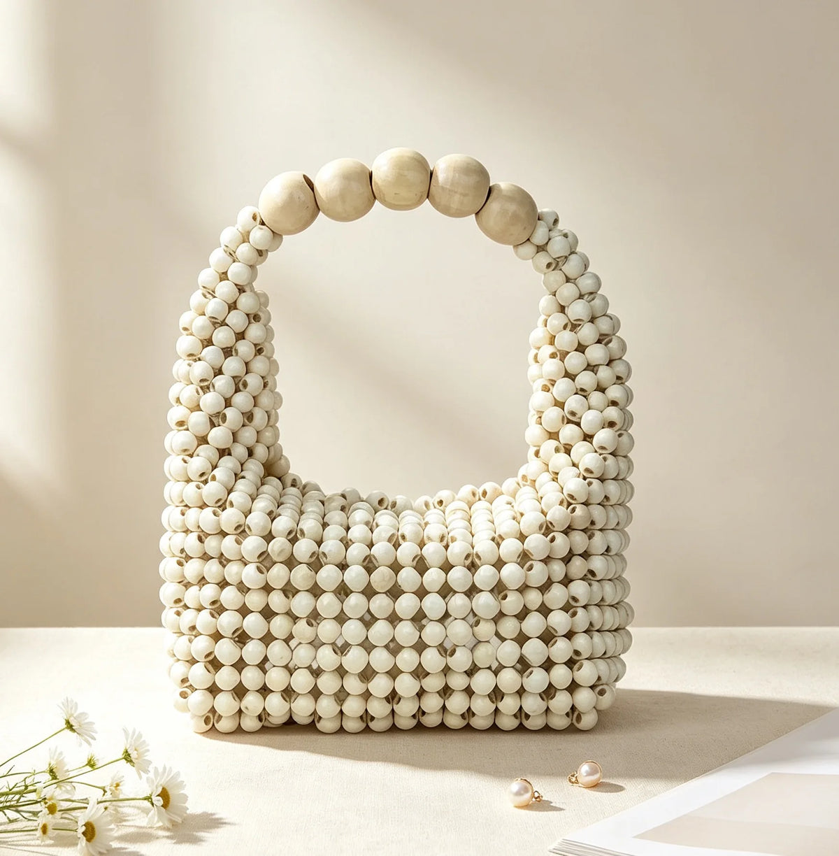 Wooden Bucket Beaded Bag