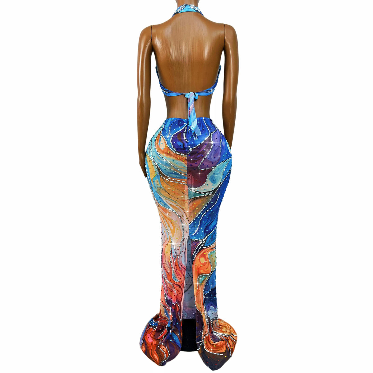 Abstract Swirl Rhinestone Skirt Set