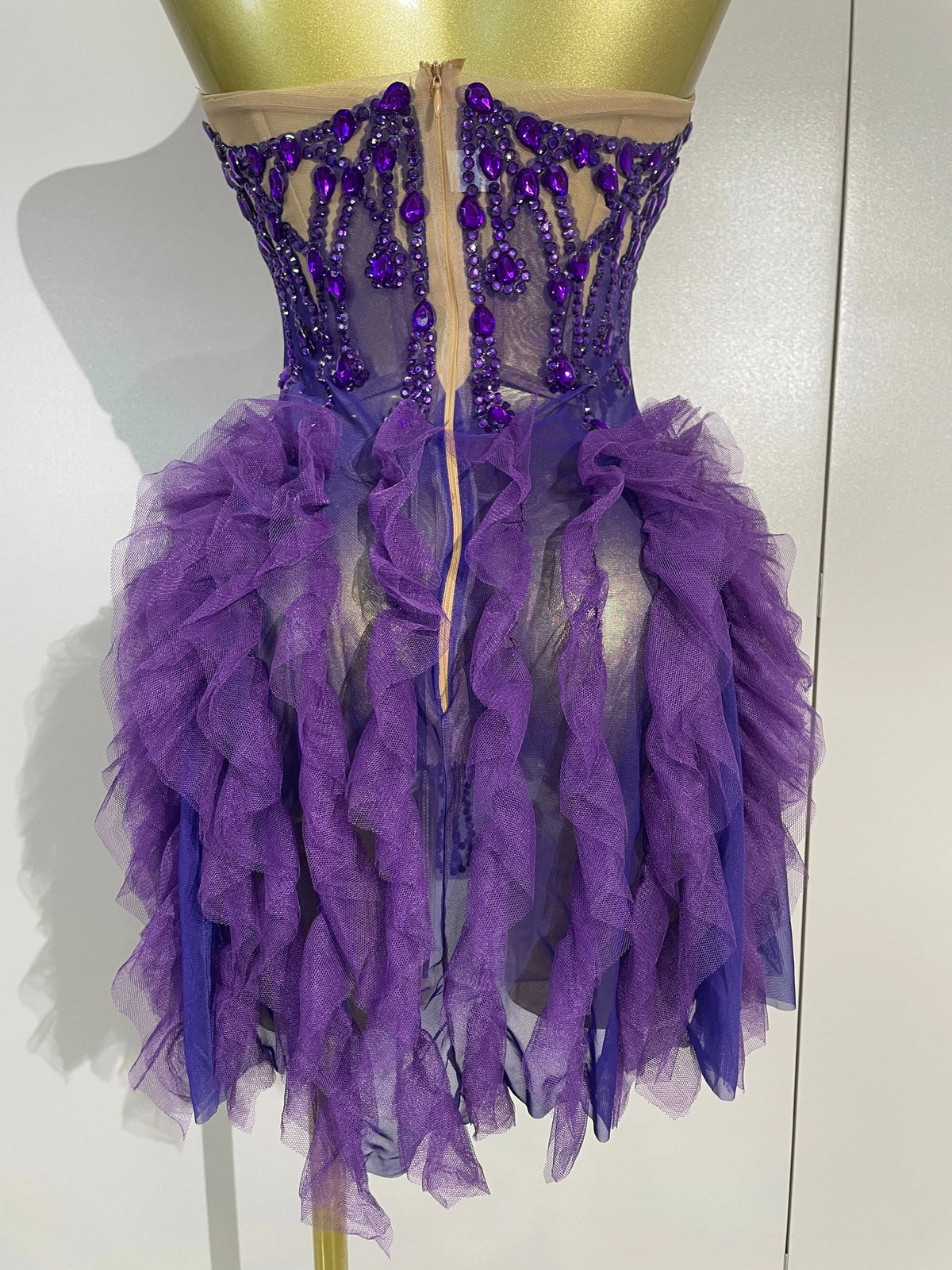 Purple Rain Mesh Ruffled Mini Dress