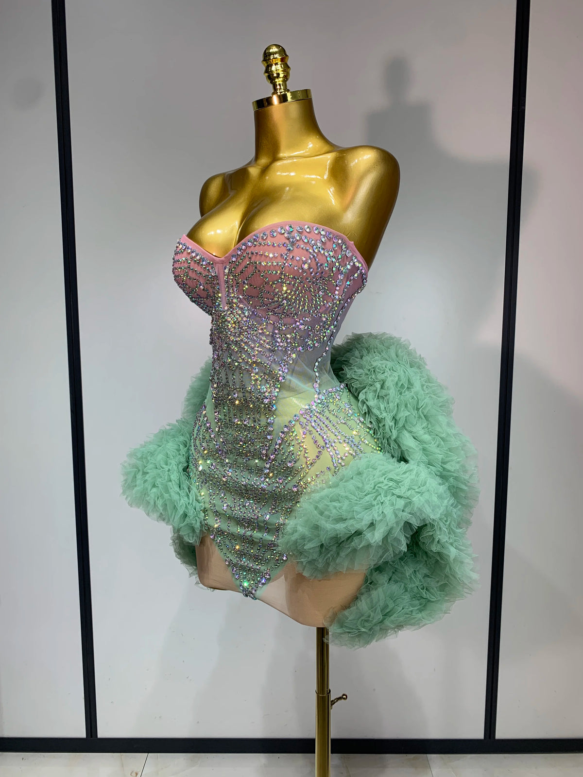 Robe en résille diamant vert menthe