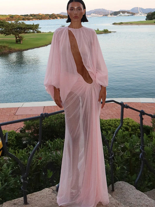 Klarissa Ruched Lantern Sleeve Maxi Dress