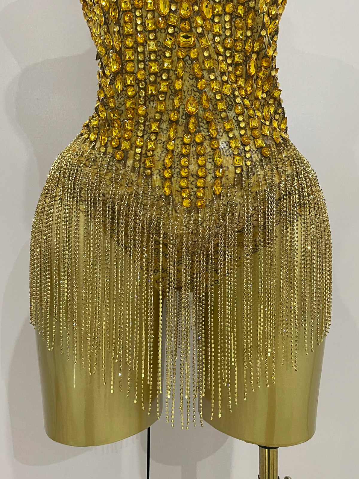Golden Rhinestone Mesh Bodysuit