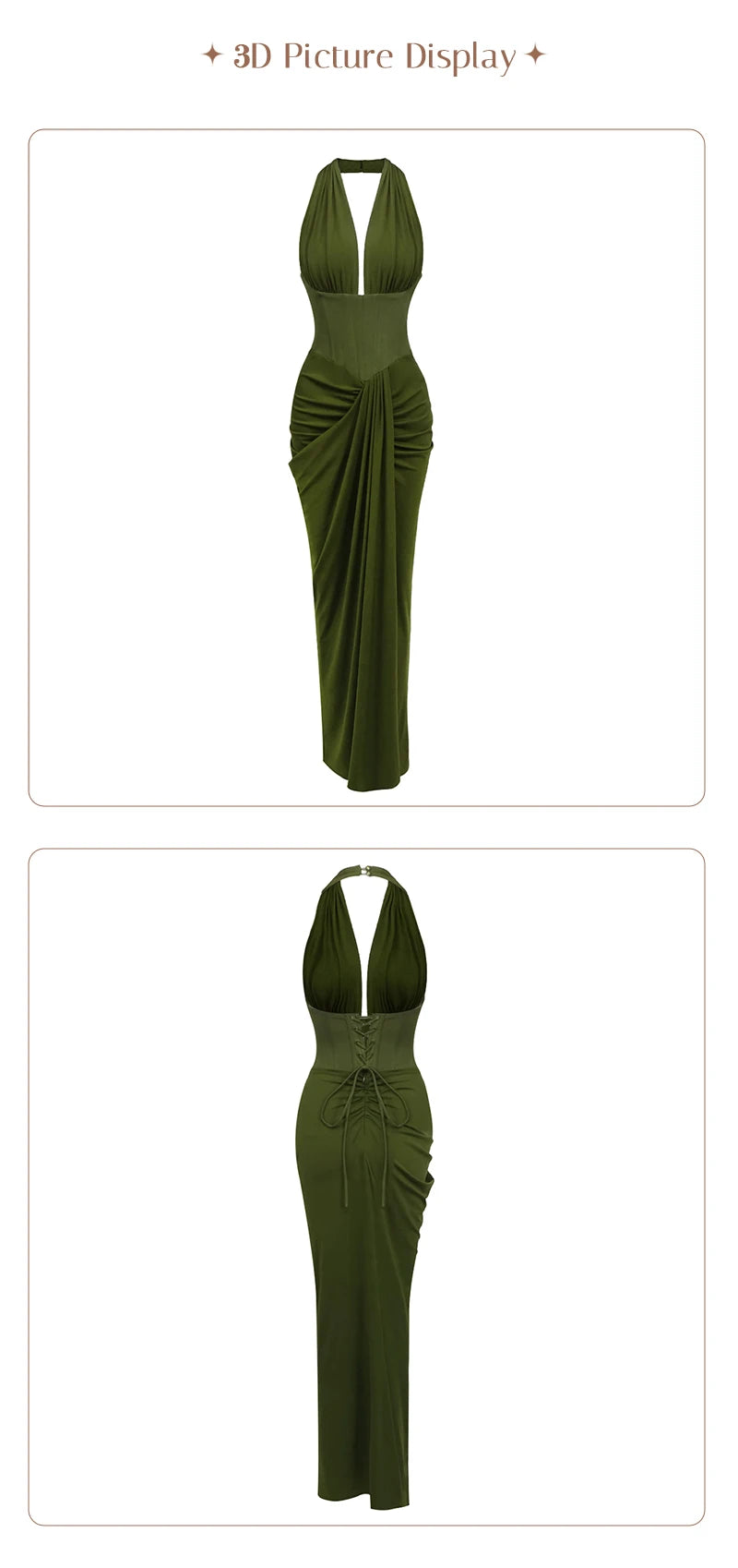 Olive Green Corset Ruched Maxi Dress