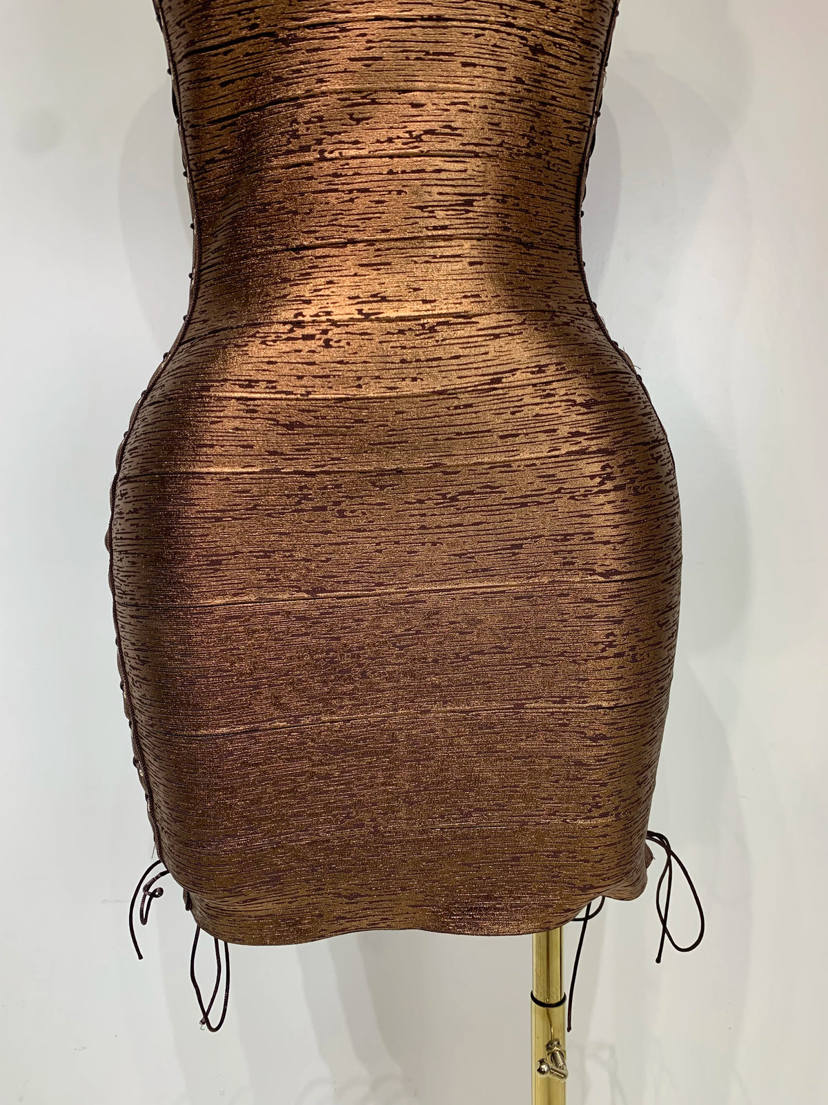 Metallic Side Lace Up Bandage Mini Dress