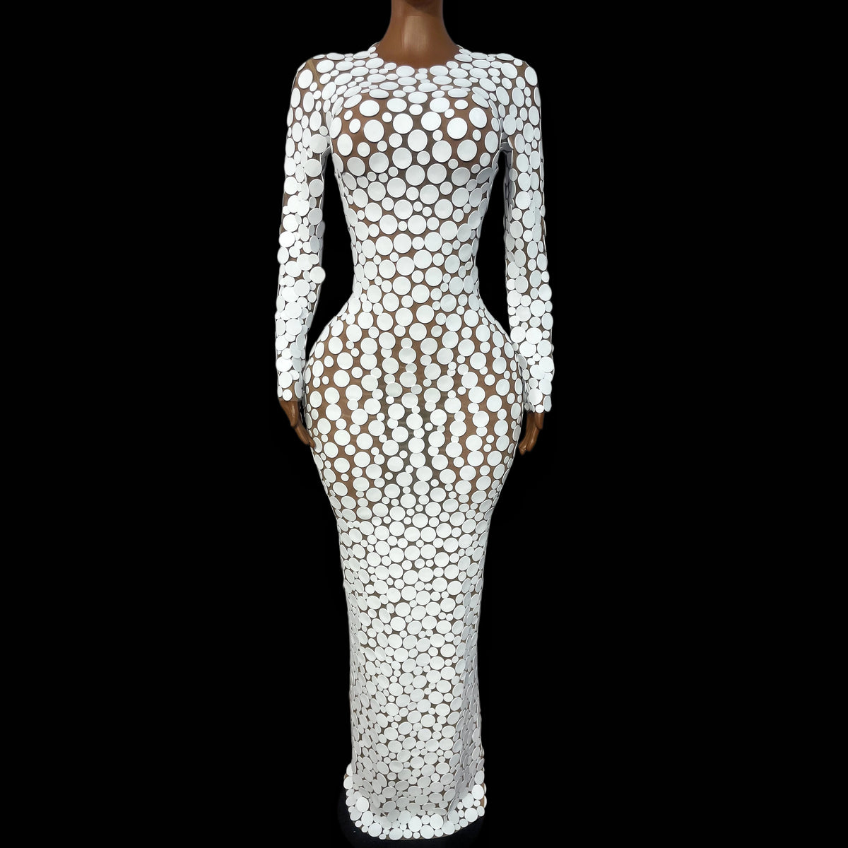 White Points Mesh Maxi Dress