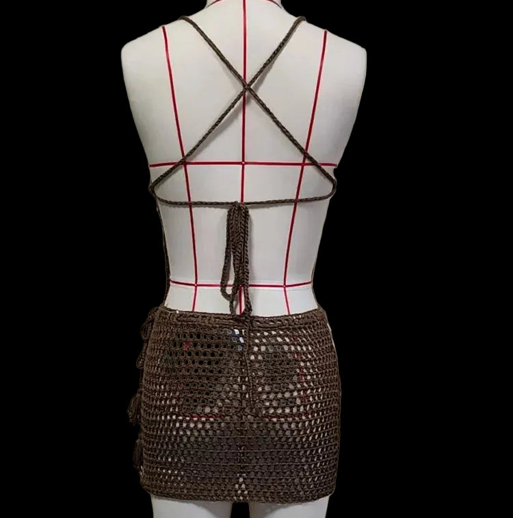 Crochet Sequined Knit Skirt Set
