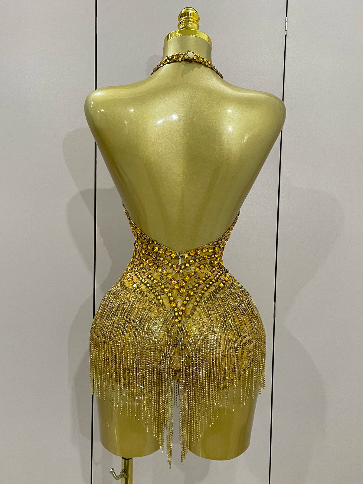 Golden Rhinestone Mesh Bodysuit
