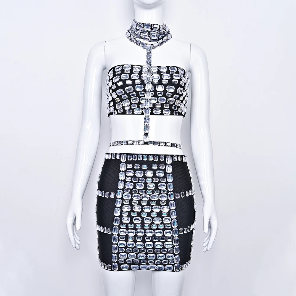 Luxe Stone Bandage Mini Skirt Set