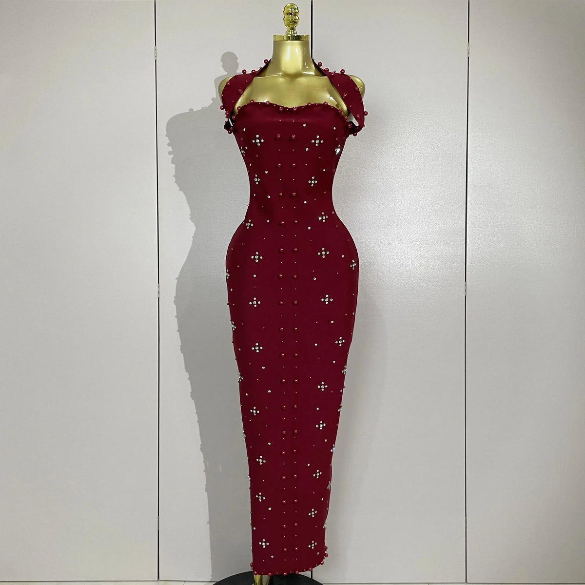 Robe midi à pansements, perles et strass
