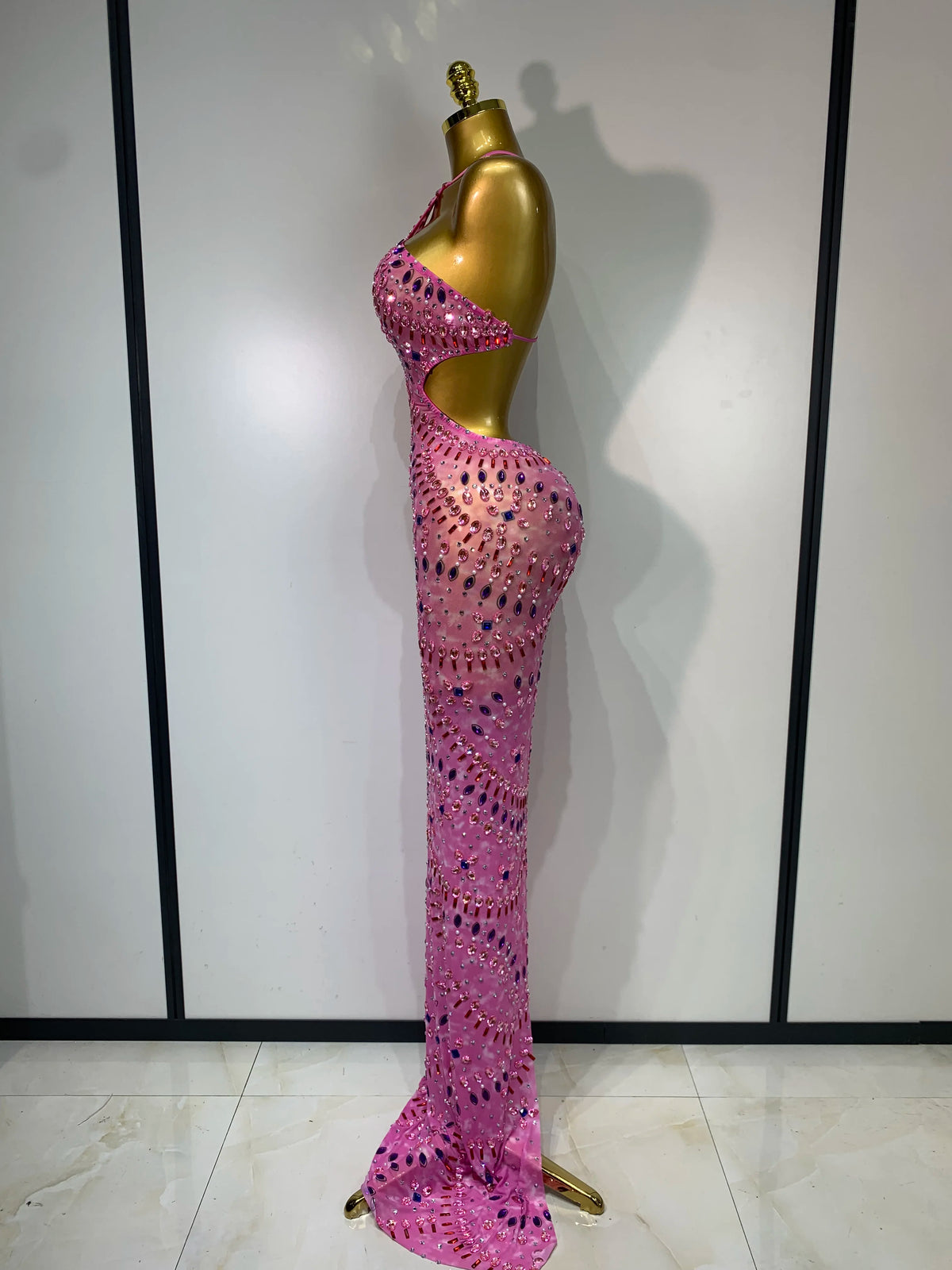 Adelina Rhinestone Backless Maxi Dress