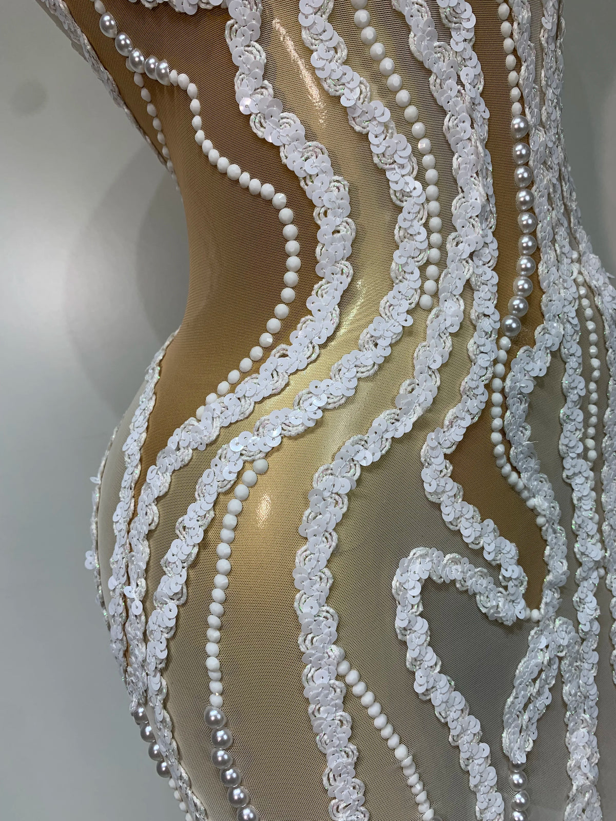 Pearl Sequined Mesh Maxi Dress