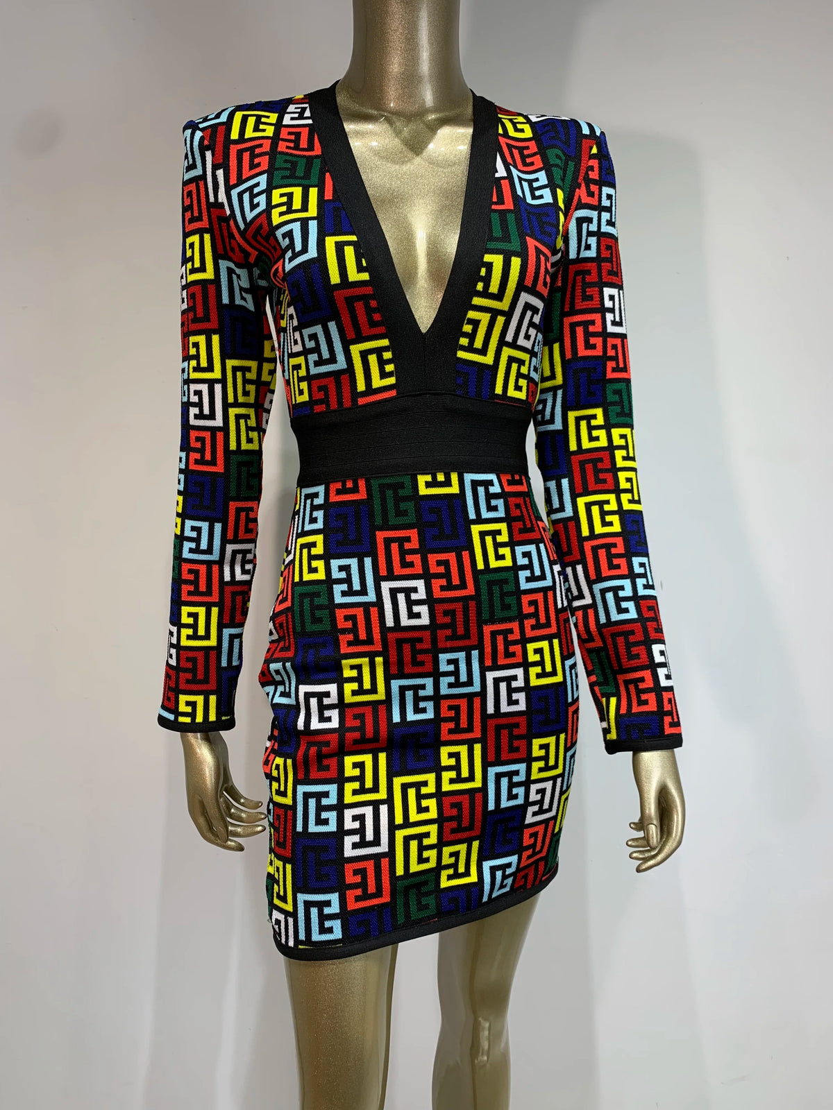 Mini-robe de luxe en jacquard avec bandes